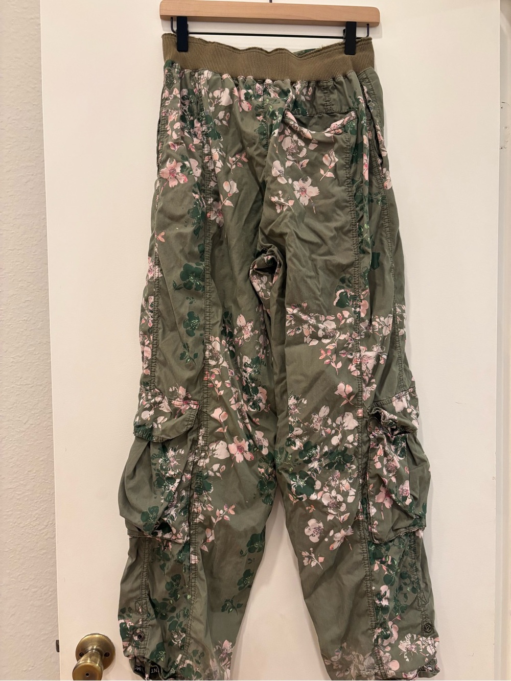 Free People Olive Green Floral Wide Leg Pants - Picture 2 of 8